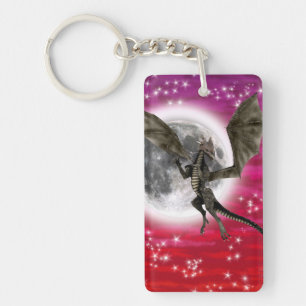 Black Dragon - Mythical Fantasy Creature Red Sky Key Ring