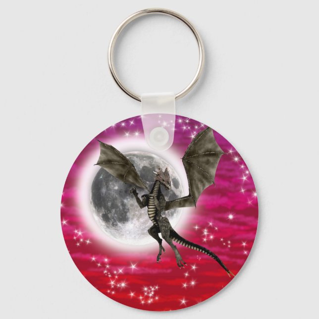 Black Dragon - Mythical Fantasy Creature Red Sky Key Ring (Front)
