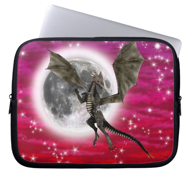 Black Dragon - Mythical Fantasy Creature Red Sky Laptop Sleeve (Front)