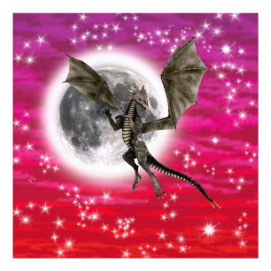 Black Dragon - Mythical Fantasy Creature Red Sky Photo Print