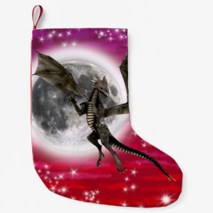 Black Dragon - Mythical Fantasy Creature Red Sky Small Christmas Stocking
