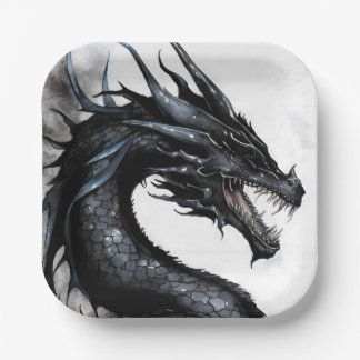 Black Dragon Nidhogg Watercolor Design Paper Plate