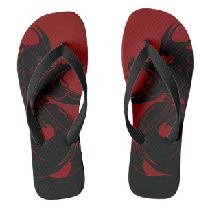 Black Dragon on Red Jandals