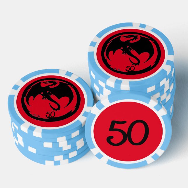 Black Dragon red lt blue 50 striped poker chip (Stack)