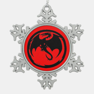 Black Dragon Red pewter snowflake ornament