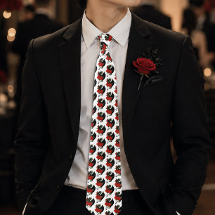 Black Dragon Red Rose Fantasy Gothic Tie