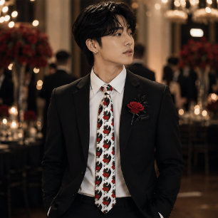 Black Dragon Red Rose Fantasy Gothic Tie