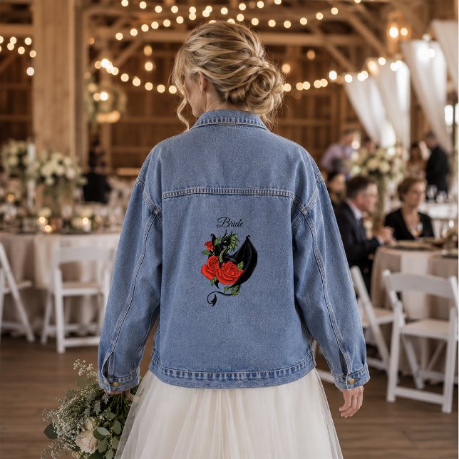 Black Dragon Red Rose Fantasy Gothic Wedding Denim Jacket (Creator Uploaded)