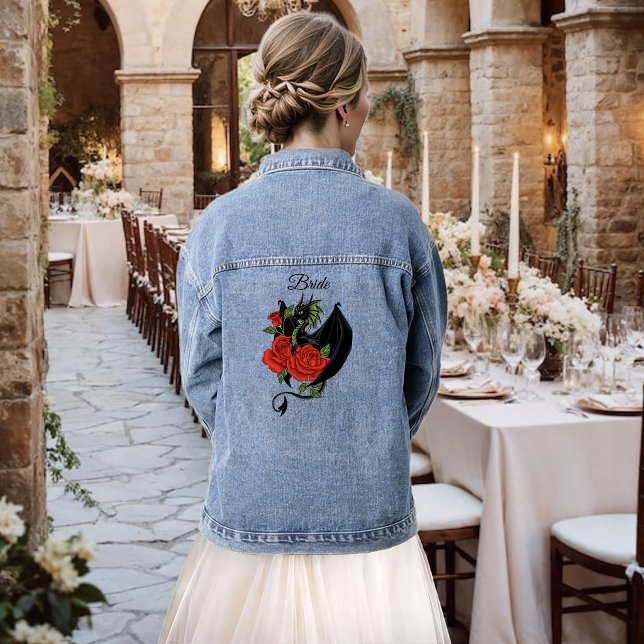 Black Dragon Red Rose Fantasy Gothic Wedding Denim Jacket (Creator Uploaded)