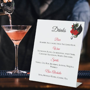 Black Dragon Red Roses Fantasy Drinks Menu Pedestal Sign