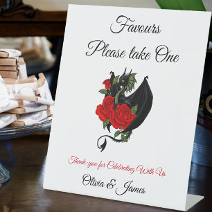 Black Dragon Red Roses Fantasy Favours Pedestal Sign