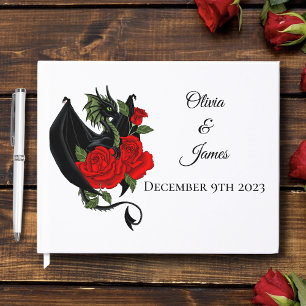 Black Dragon Red Roses Fantasy Guest Book
