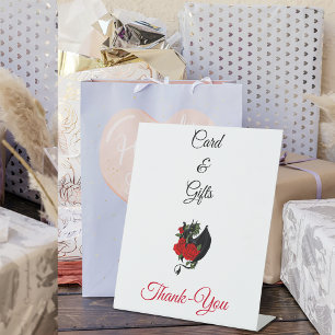 Black Dragon Red Roses Fantasy Pedestal Sign