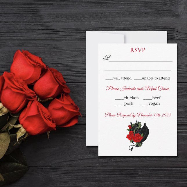 Black Dragon Red Roses Fantasy RSVP Card (Creator Uploaded)