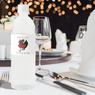 Black Dragon Red Roses Fantasy Water Bottle Label