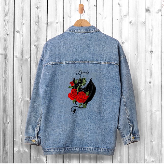 Black Dragon Red Roses Fantasy Wedding Denim Jacket (Creator Uploaded)