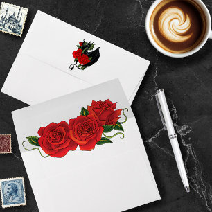 Black Dragon Red Roses Fantasy Wedding Envelope