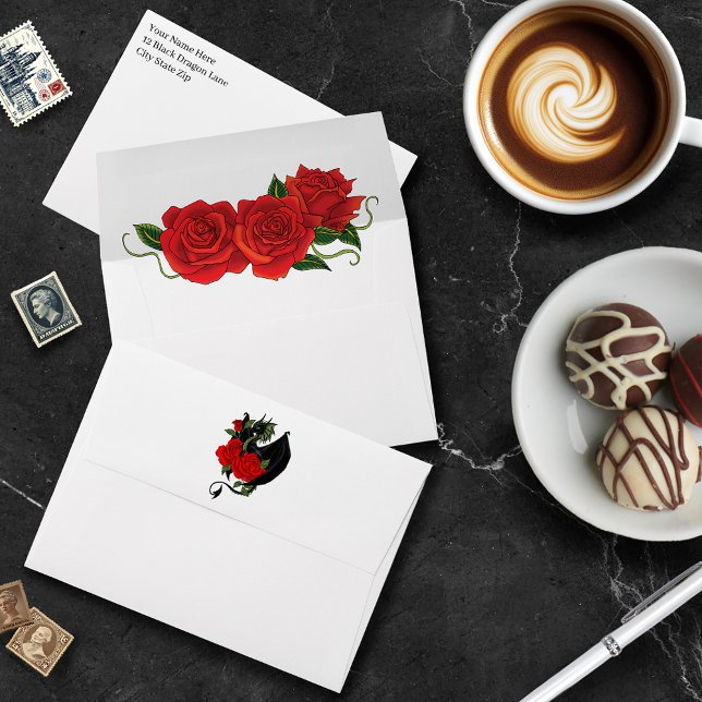 Black Dragon Red Roses Fantasy Wedding Envelope (Creator Uploaded)