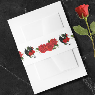 Black Dragon Red Roses Fantasy Wedding Invitation Belly Band