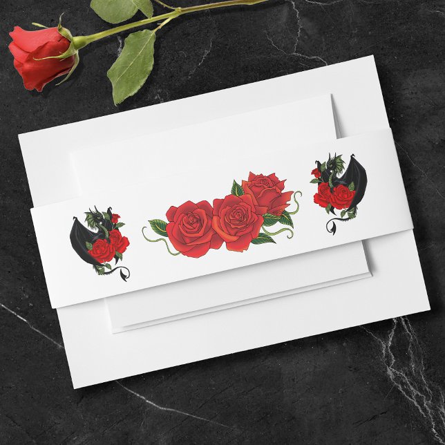 Black Dragon Red Roses Fantasy Wedding Invitation Belly Band (Creator Uploaded)