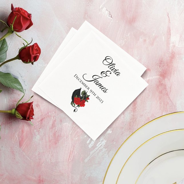 Black Dragon Red Roses Fantasy  Wedding Napkin (Creator Uploaded)