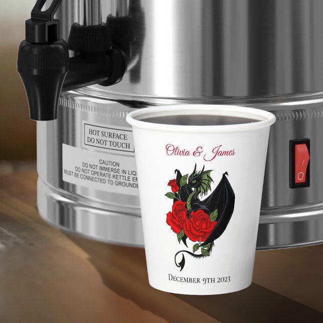 Black Dragon red Roses Fantasy Wedding Paper Cups (Creator Uploaded)