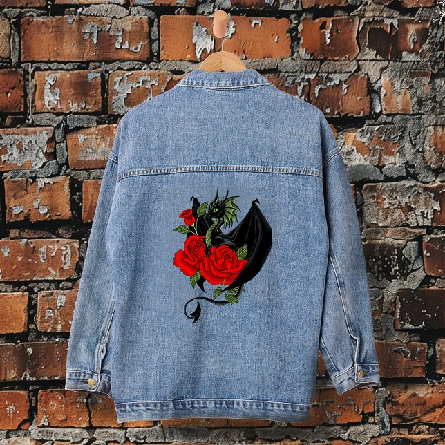 Black Dragon Red Roses Lavender Denim Jacket (Creator Uploaded)