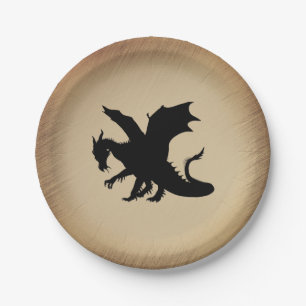 Black Dragon Rustic Background Paper Plate