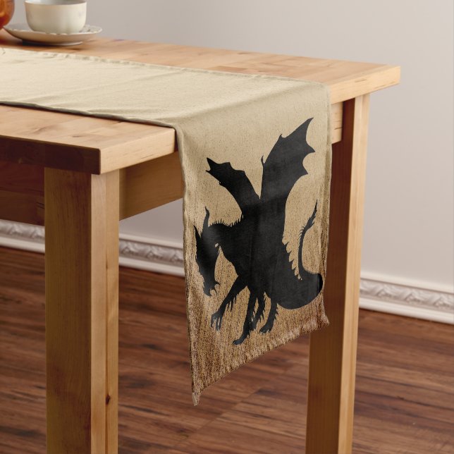 Black Dragon Rustic Background Short Table Runner (In Situ)