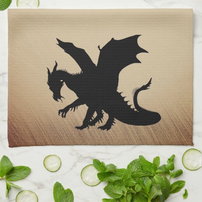 Black Dragon Rustic Background Tea Towel (Folded)