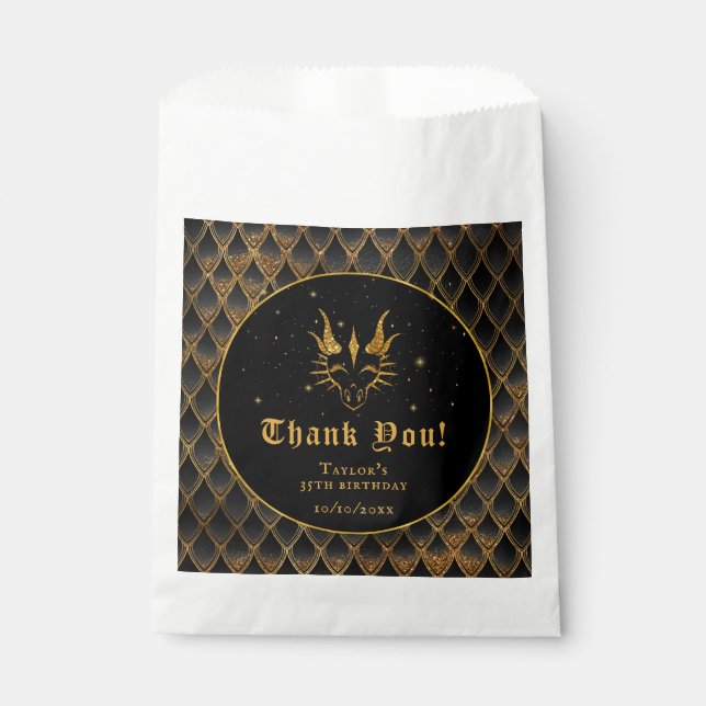 Black Dragon Scales Gold Birthday Thank You Favour Bags (Front)