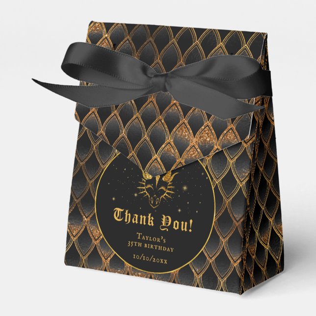 Black Dragon Scales Gold Birthday Thank You Favour Box (Front Side)