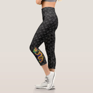 Black Dragon Scales with Gold Dragon Capri Leggings