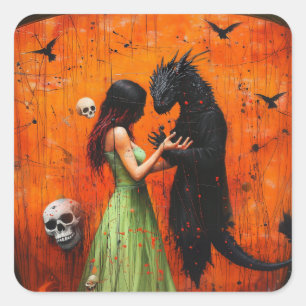 Black Dragon Shadow Work Witchy Recovery AI Art Square Sticker