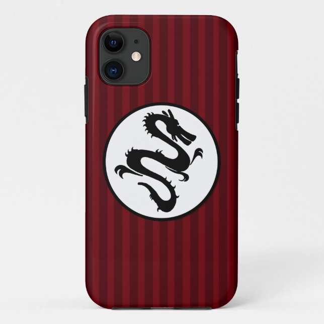 Black Dragon Silhouette on Red Stripes Case-Mate iPhone Case (Back)