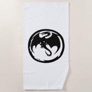Black Dragon white beach towel