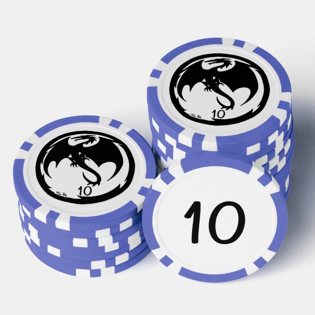 Black Dragon white blue 10 striped poker chip (Stack)
