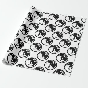 Black Dragon white glossy wrapping paper medium