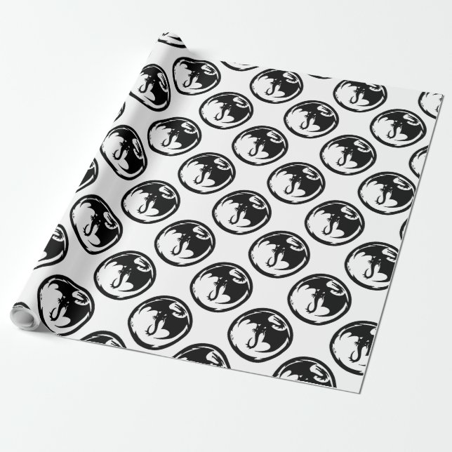 Black Dragon white glossy wrapping paper medium (Unrolled)