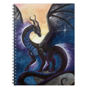 Black Dragon with Night Sky by Carla Morrow Spiral Notebook