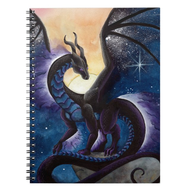 Black Dragon with Night Sky by Carla Morrow Spiral Notebook (Front)