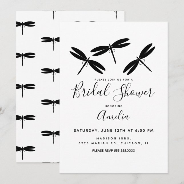 Black Dragonflies   Bridal Shower   Invitation (Front/Back)