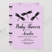 Black Dragonflies  Purple Baby Shower   Invitation