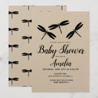 Black Dragonflies Rustic Baby Shower Invitation