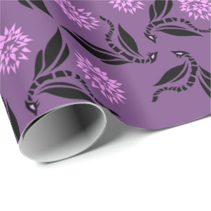 Black Dragonfly Wyn with Pink Flower  Wrapping Paper