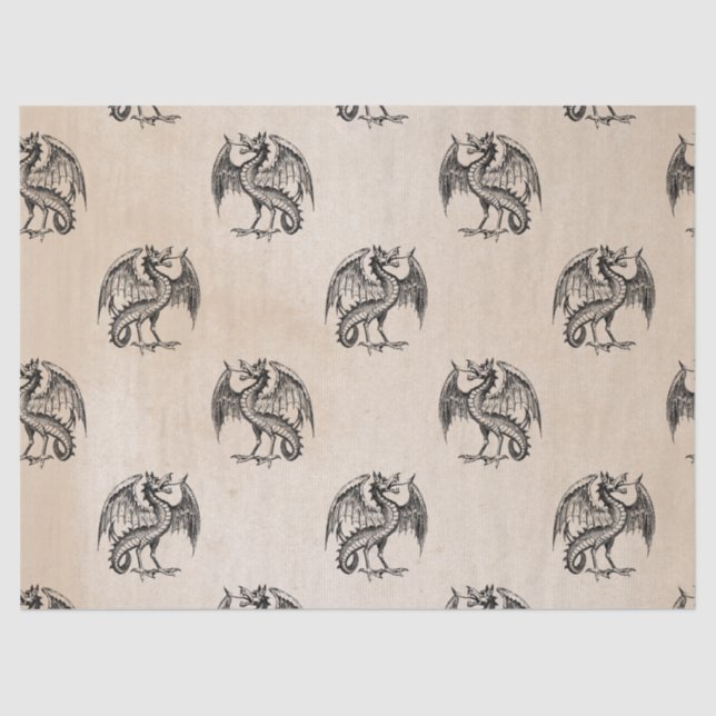 Black Dragons on Tan Decoupage Tissue Paper (Front)