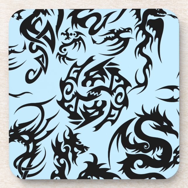 Black dragons pattern outline.b L Blue BG Coaster (Front)