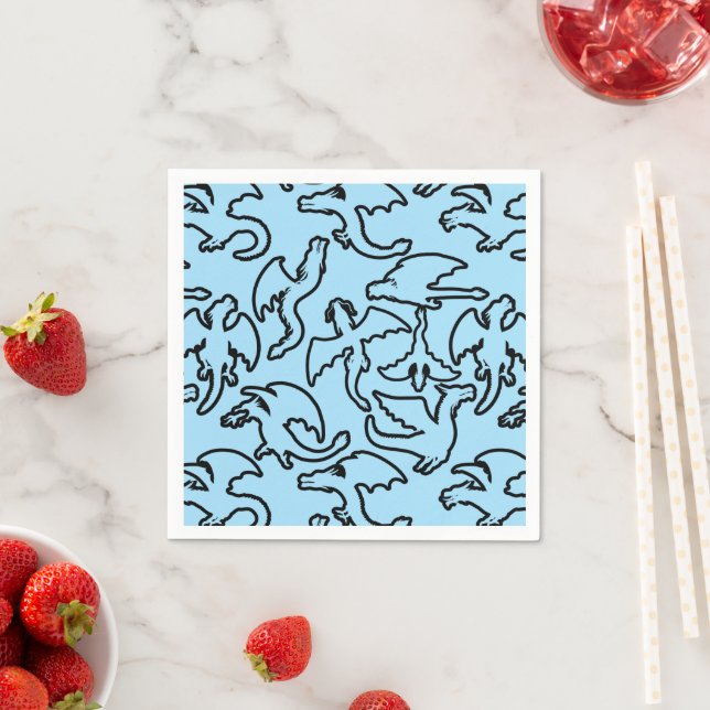 Black dragons pattern outline.b L Blue BG Napkin (Insitu)