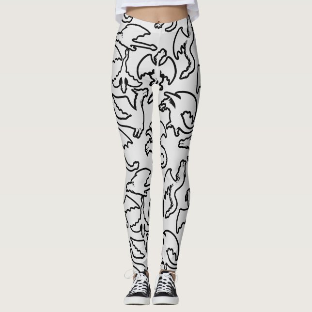 Black dragons pattern outline.b L Grey BG Leggings (Front)