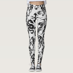 Black dragons pattern outline.b L Grey BG Leggings